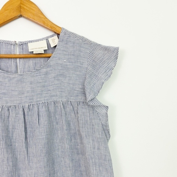 Cynthia Rowley 100% Linen Striped Flutter Sleeve Beachy Shift Dress Size Medium - Picture 6 of 14